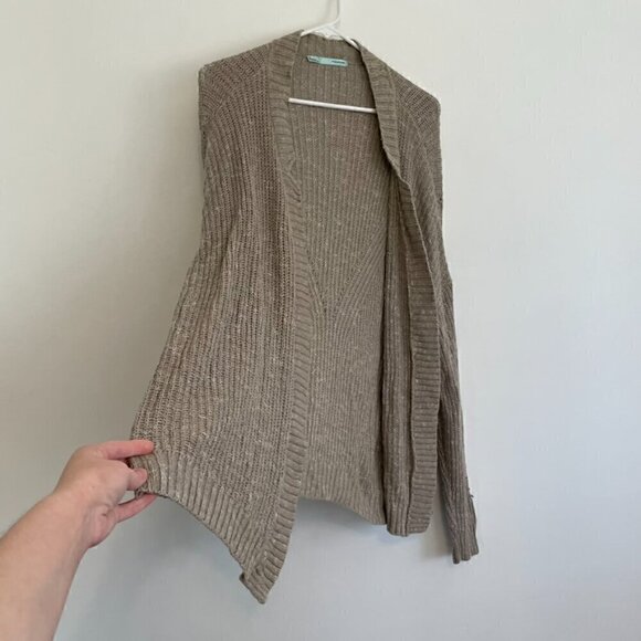 MAURICES Taupe Tan Brown Chunky Knit Notch / Split Neck Open Cardigan Sweater XL - Picture 6 of 16